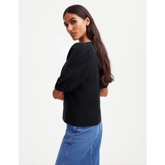 Madewell Puff Sleeve Tee Shirt Cotton Top Relaxed Minimalist Jet Black XXS NWT - Picture 4 of 13